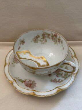 Antique Limoges Porcelain Mustache Teacup